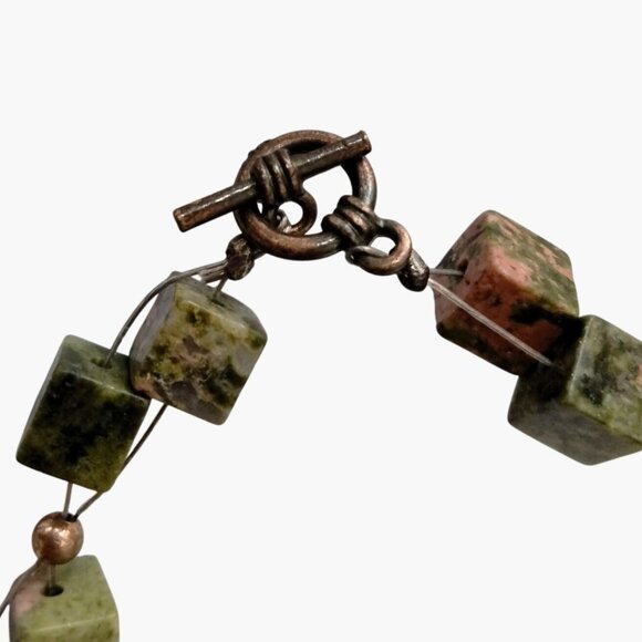 Unakite Copper Bracelet Cube Bead Illusion Floating Toggle Clasp 8 inch - Picture 7 of 7